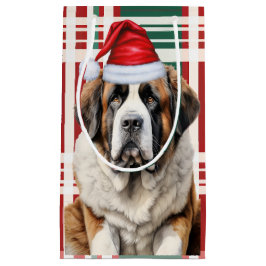 Sacola Para Presentes Pequena Natal Xadrez Cachorro São Bernardo Santa Natal