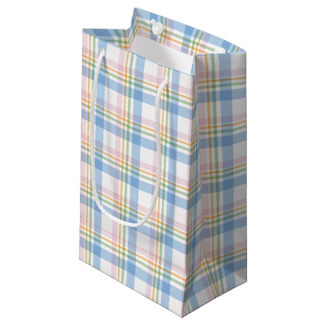 Sacola Para Presentes Pequena Natal Xadrez Simples Moderno Rosa (Frente inclinada)