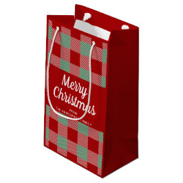 Sacola Para Presentes Pequena Natal Xadrez Vermelho e Verde Rústico