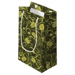 Sacola Para Presentes Pequena Natureza Negra e Verde Padrão Floral Ilustrado