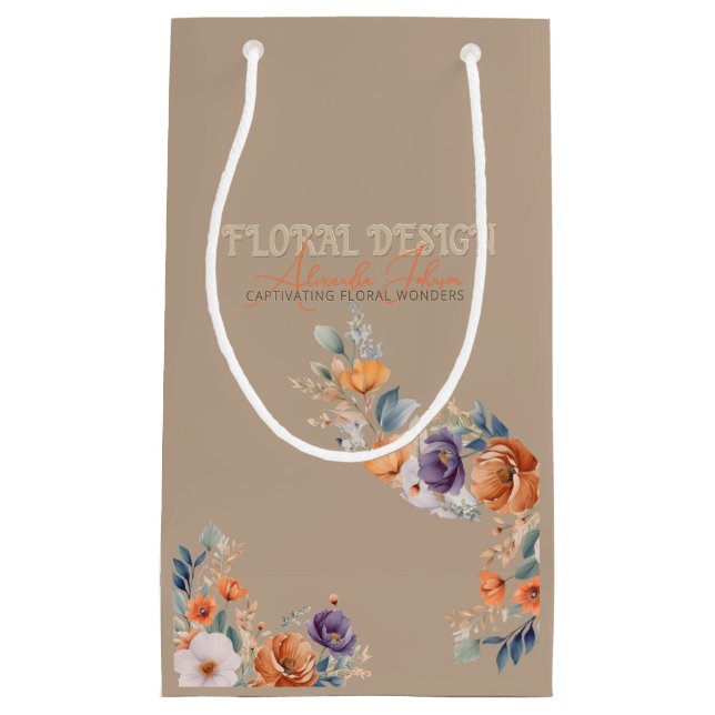 Sacola Para Presentes Pequena Negócios de Design Floral - Boho Rústico Elegante  (Frente)