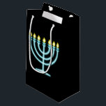 Sacola Para Presentes Pequena Neon Menorah<br><div class="desc">Menorah azul no estilo de sinal de neon.</div>