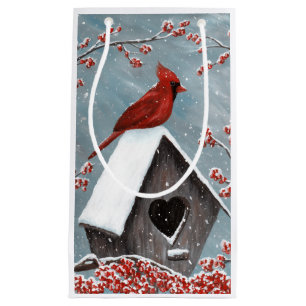 Sacola Para Presentes Pequena Neve cardinal do norte do inverno