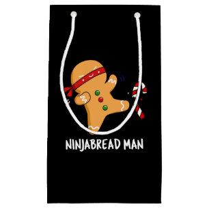 Sacola Para Presentes Pequena Ninjabread Man Funny Gingerpão Pun Dark BG