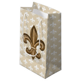 Sacola Para Presentes Pequena Nola Dourada e White French Fleur De Lis