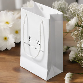 Sacola Para Presentes Pequena Nome de Monograma Minimalista Moderno Preto e Bran