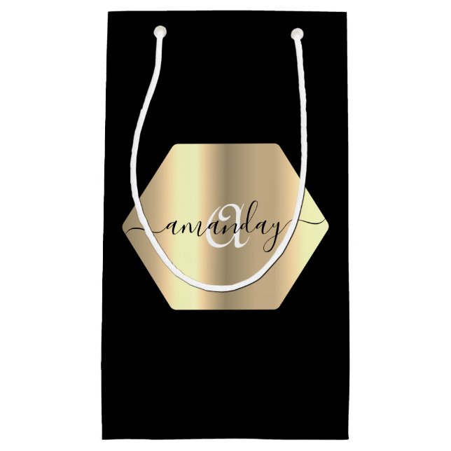 Sacola Para Presentes Pequena Nome do Monograma Dourado Black Fashique Boutique (Frente)