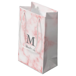 Sacola Para Presentes Pequena Nome e monograma da Cinza de Mármore rosa-azul Ele