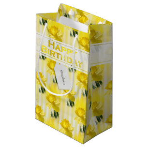 Sacola Para Presentes Pequena Nome "Parabéns" Fotografia de Daffodils Amarelos