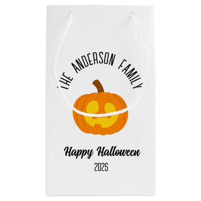 Sacola Para Presentes Pequena Nome Personalizado da Cara de Abóbora Brilhante do (Verso)