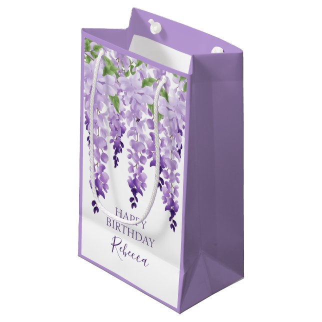 Sacola Para Presentes Pequena Nome Personalizado de Wisteria de Aquarela | Anive (Frente inclinada)
