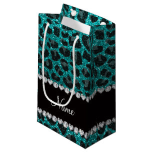 Sacola Para Presentes Pequena Nome personalizado impressão brilhante aqua glitte