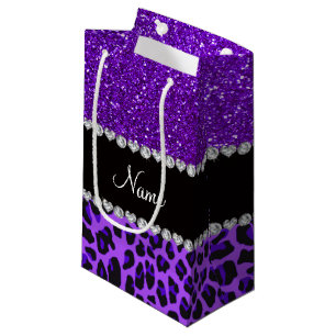 Sacola Para Presentes Pequena Nome personalizado lente roxa do leopardo indigo r