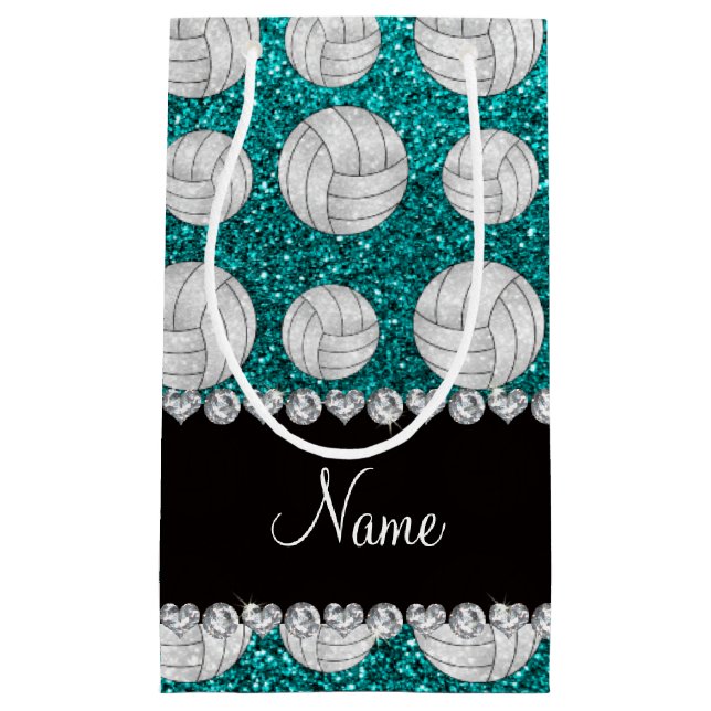 Sacola Para Presentes Pequena Nome personalizado: volleybolas brilhantes aqua (Frente)