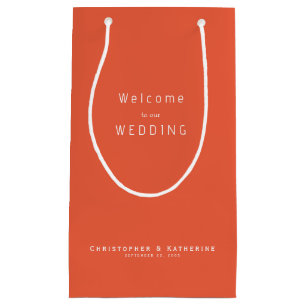 Sacola Para Presentes Pequena Nomes e Data do Favor do Casamento Tangerine Moder