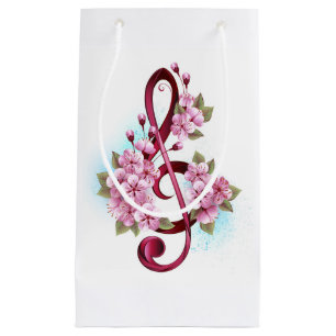 Sacola Para Presentes Pequena Notas de clave de trecho musical com flores de Sak