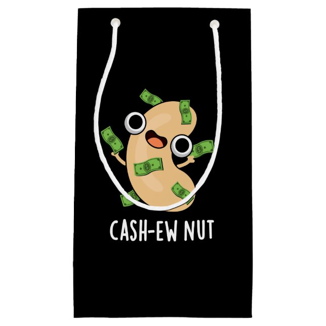 Sacola Para Presentes Pequena Numerário Nut Funny Cashew Nut Pun Dark BG (Frente)