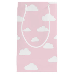 Sacola Para Presentes Pequena Nuvens brancas de desenho em segundo plano rosa