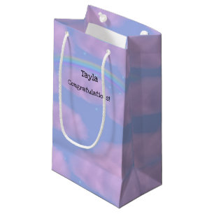 Sacola Para Presentes Pequena Nuvens cor-de-rosa e Arco-Íris - Saco de Presente 