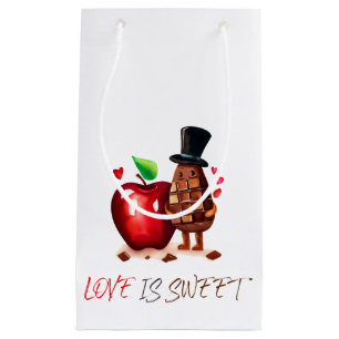 Sacola Para Presentes Pequena O Amor é Doce Casal de Chocolate de Maçã