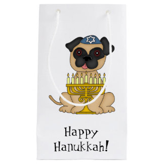 Sacola Para Presentes Pequena O cão feliz do Hanukkah-Pug com