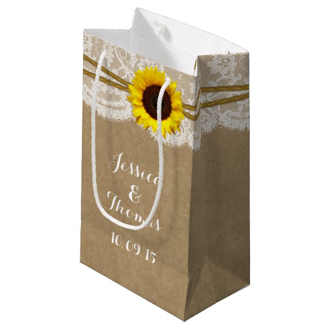Sacola Para Presentes Pequena O Kraft, Lace & Sunflower Collection Sacos (Frente inclinada)