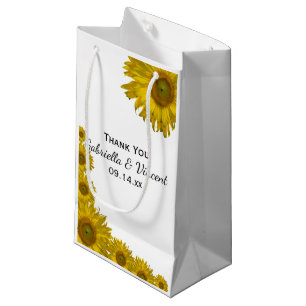 Sacola Para Presentes Pequena Obrigado amarelo da borda do girassol você