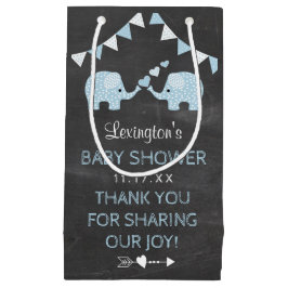 Sacola Para Presentes Pequena Obrigado azul do chá de fraldas dos elefantes dos