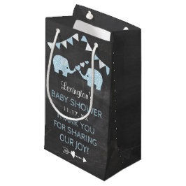 Sacola Para Presentes Pequena Obrigado azul do chá de fraldas dos elefantes dos