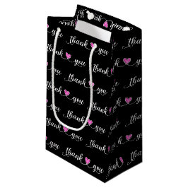 Sacola Para Presentes Pequena Obrigado Corações Rosa Em Preto