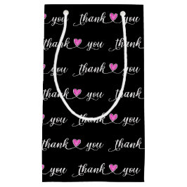 Sacola Para Presentes Pequena Obrigado Corações Rosa Em Preto