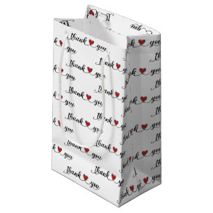 Sacola Para Presentes Pequena Obrigado Corações Vermelhos em Branco