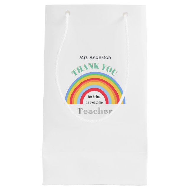 Sacola Para Presentes Pequena Obrigado Professor Arco-íris Personalizado (Frente)