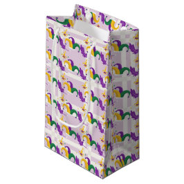 SACOLA PARA PRESENTES PEQUENA ÓDIGOS DOURADOS MARDI GRAS-JESTERS VERDE PURPOS
