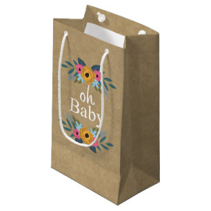 Sacola Para Presentes Pequena Oh bebê! Chá de fraldas floral rústico da grina
