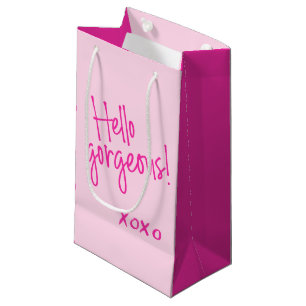 Sacola Para Presentes Pequena Olá, linda! Manipulação rosa-branca XOXO