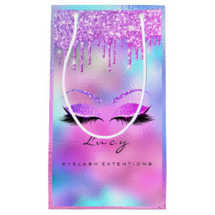 Sacola Para Presentes Pequena Olhos Lashes Maquiagem Nome da Marca Glitter Holog