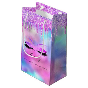 Sacola Para Presentes Pequena Olhos Lashes Maquiagem Nome de noiva Hológrafo