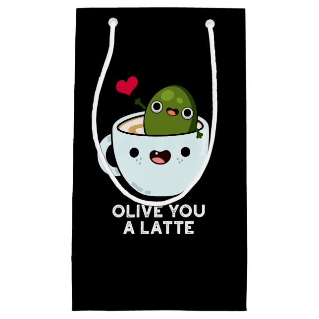 Sacola Para Presentes Pequena Olive You A Latte Funny Comida Pun Dark BG (Frente)