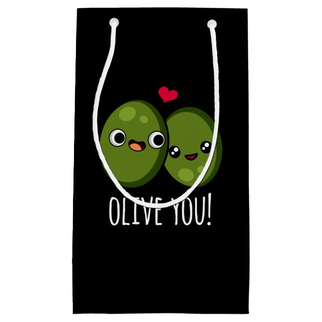 Sacola Para Presentes Pequena Olive You Funny Olive Pun Dark BG (Frente)