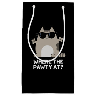 Sacola Para Presentes Pequena Onde A Pawty Na Festa Engraçada Gato Pun Dark BG