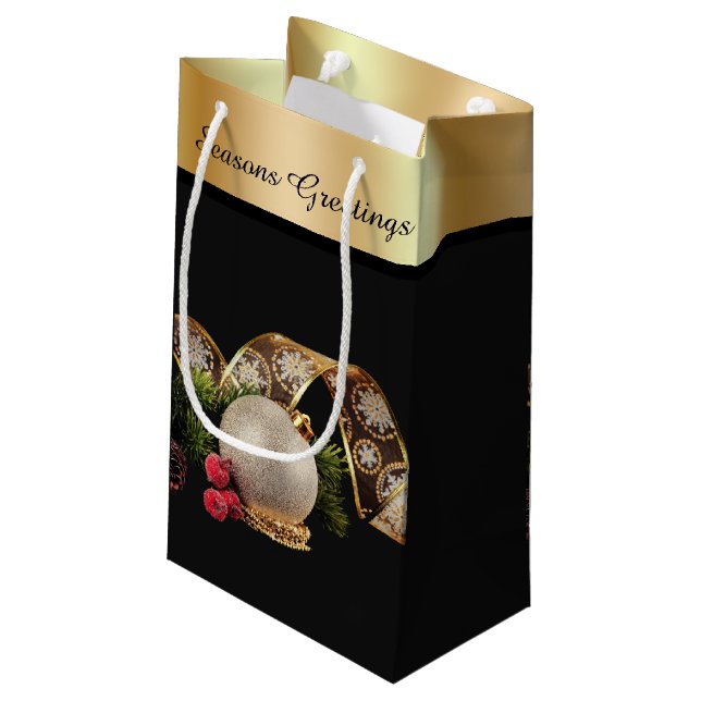 Sacola Para Presentes Pequena Ornament, Evergreen and Gold Ribbon (Verso inclinado)