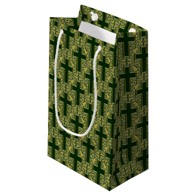 Sacola Para Presentes Pequena Ornamentado Cross-25-Green-Dourado-GIFT BAG s (Frente inclinada)