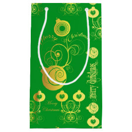 Sacola Para Presentes Pequena Ornamentos Dourados e Verdes