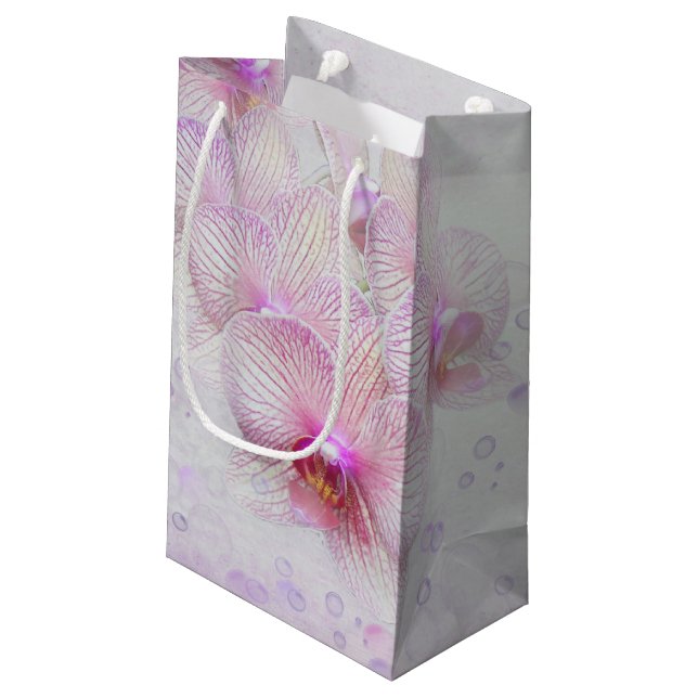 Sacola Para Presentes Pequena orquídeas rosa e bolhas (Verso inclinado)