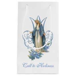 Sacola Para Presentes Pequena Our Lady of Grace Catholic Blue Floral 