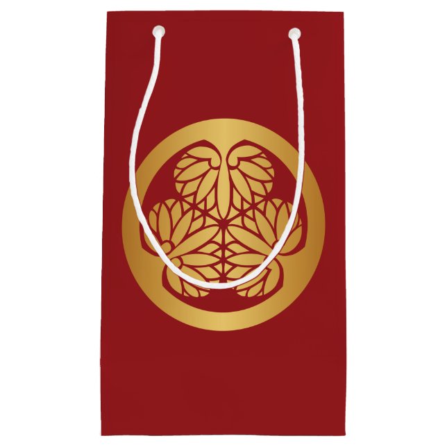 Sacola Para Presentes Pequena Ouro japonês da crista da família de Tokugawa Aoi (Frente)