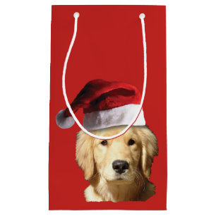 Sacola Para Presentes Pequena Ouro Retriever Santa Claus