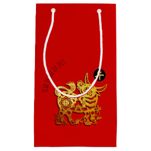 Sacola Para Presentes Pequena Ouro Vermelho - Corte de Papelão Chinês Novo Ano