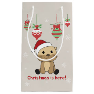 Sacola Para Presentes Pequena Outras neves Natal Animais de inverno Otter Pequen